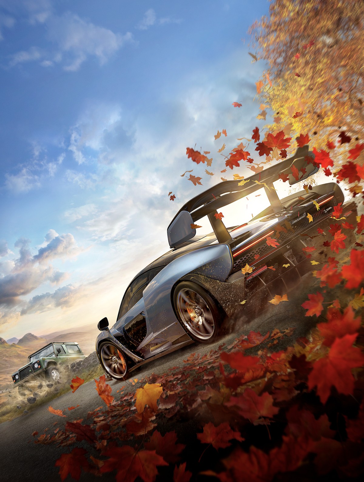 McLaren Senna racing through autumn leaves in Forza Horizon