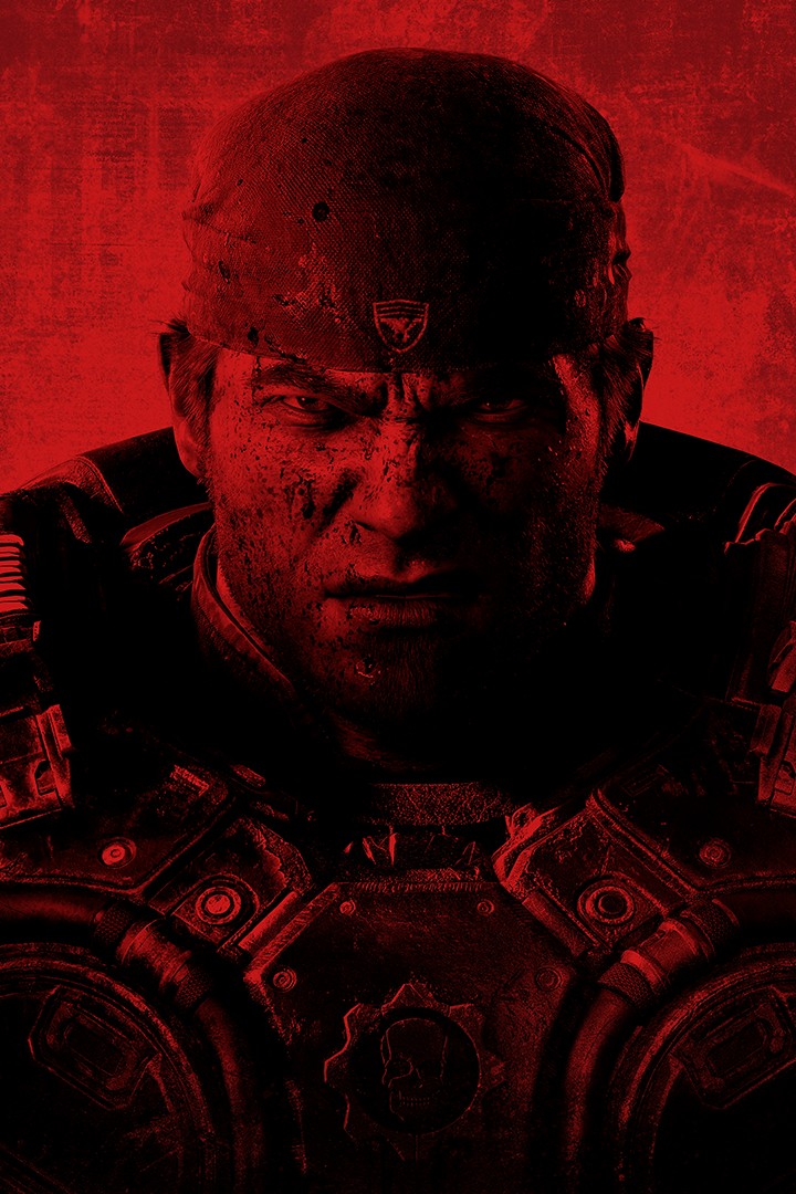 Marcus Fenix in red Gears of War artwork